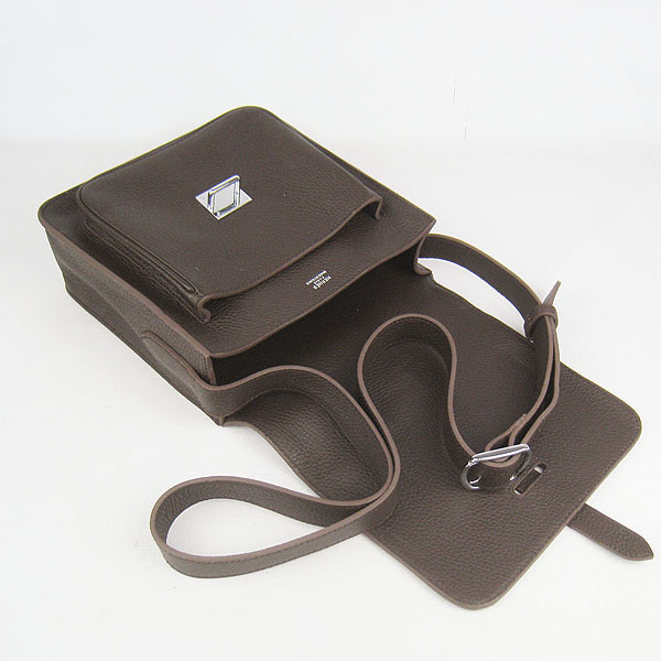 7A Hermes Togo Leather Messenger Bag Dark Coffee h2811 Replica - Click Image to Close